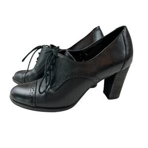 Etienne Aigner E-Jodell Leather Lace-Up Heeled Oxford Boots size 6.5 Black